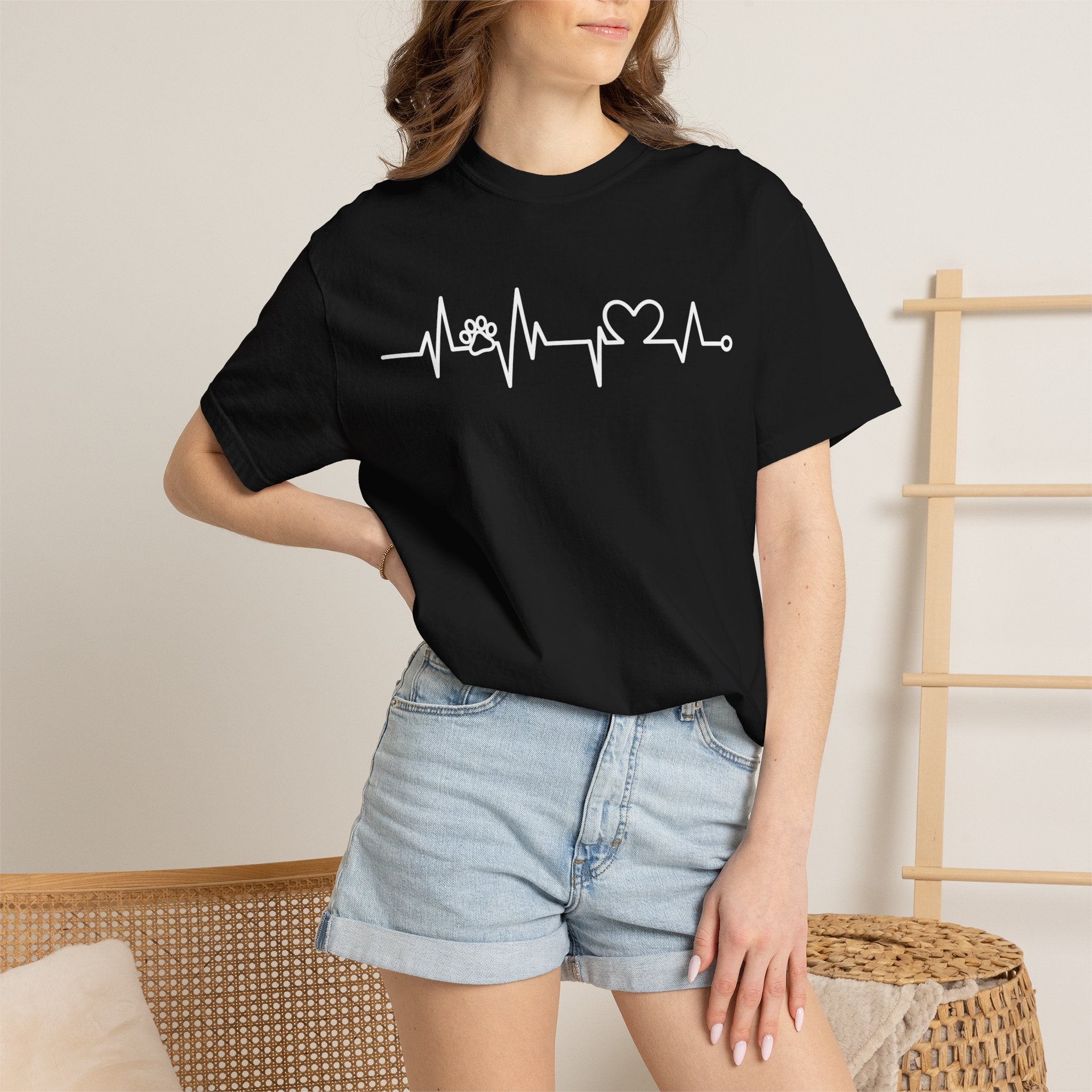 Heartbeat Dog Lover T-Shirt – Cute Paw & Love Line Graphic Tee | Gift for Dog Moms & Pet Lovers